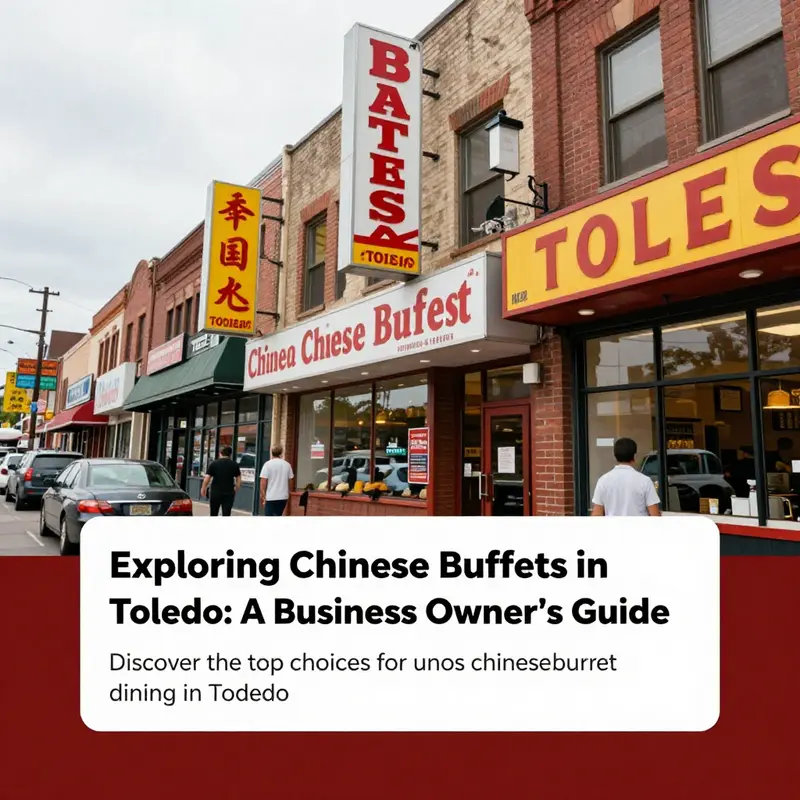 A street view of Toledo highlighting various Chinese buffet restaurant signs, depicting the city's vibrant dining culture.