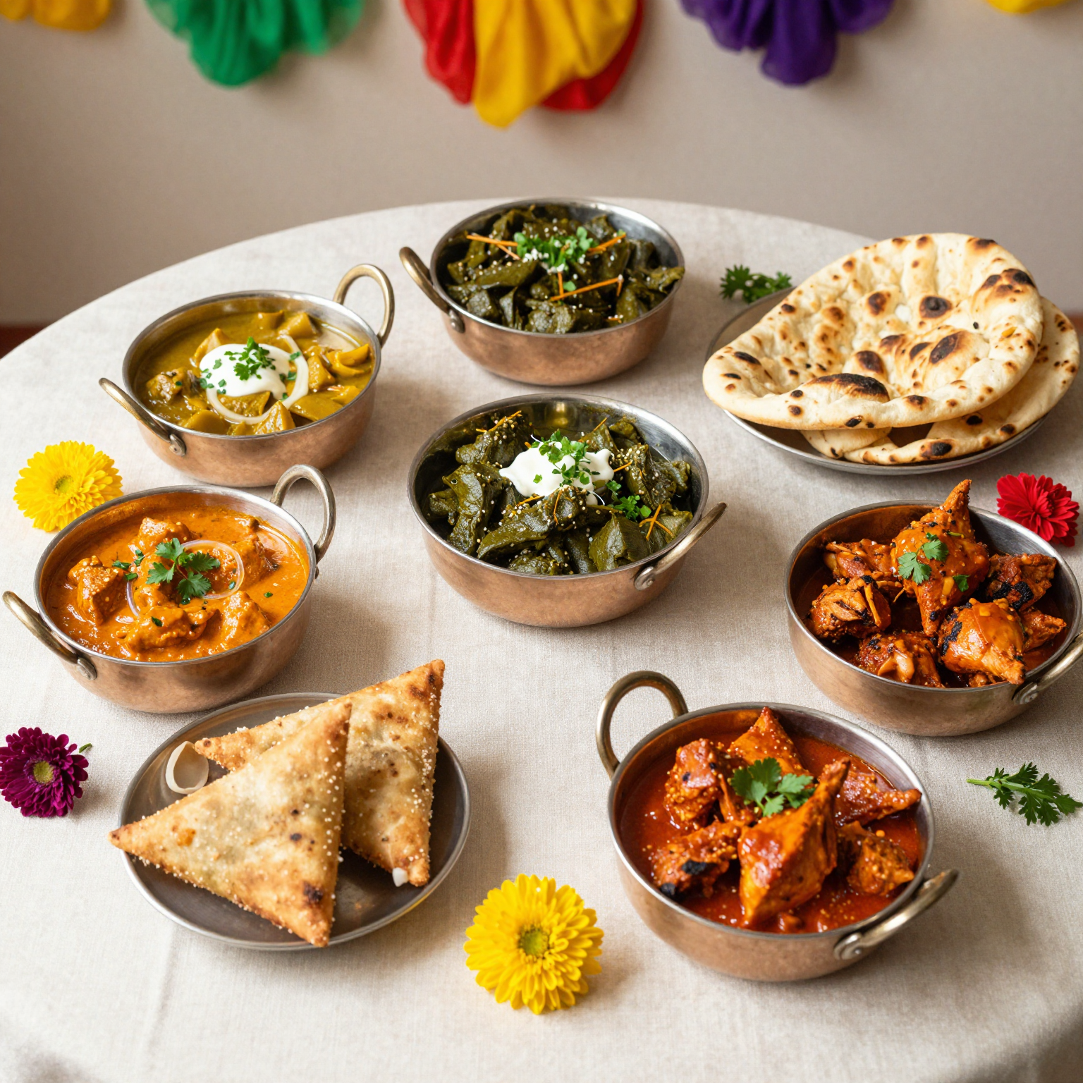 Beautiful spread of Indian buffet dishes