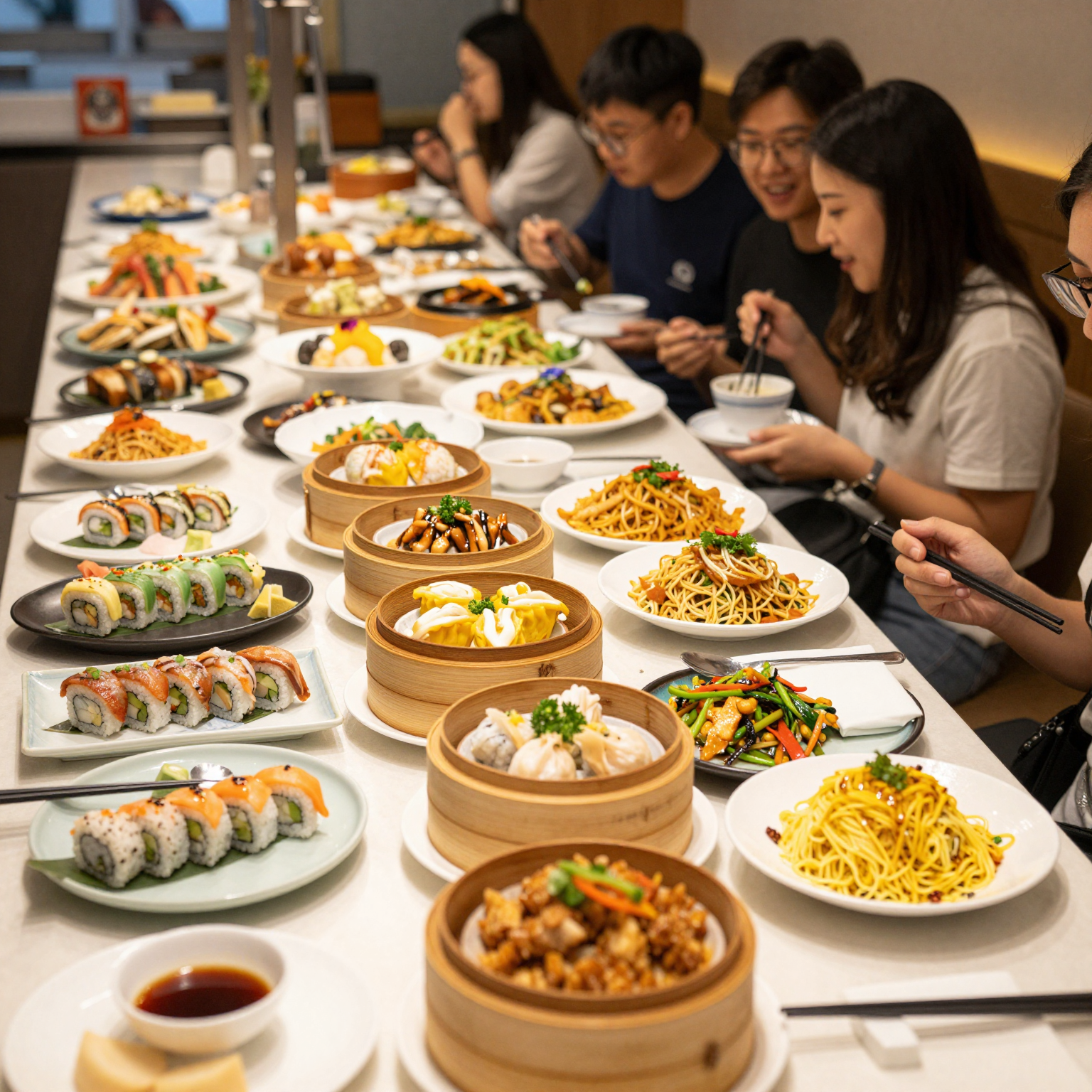 Vibrant buffet showcasing Oriental cuisine