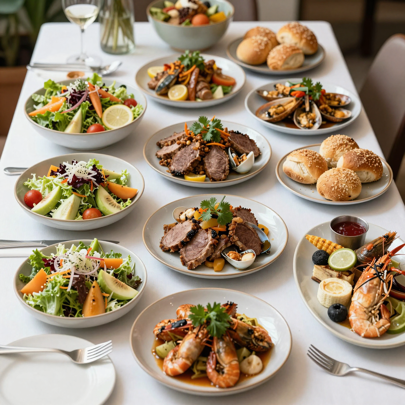 Buffet spread with colorful dishes