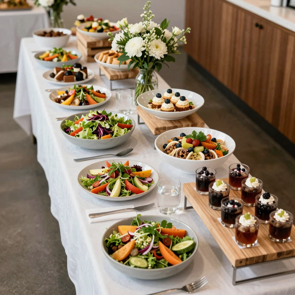 A well-organized buffet setup with diverse food options