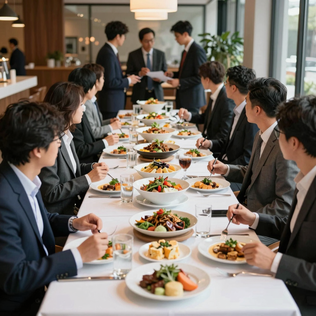 Business Meeting at Buffet Restaurant