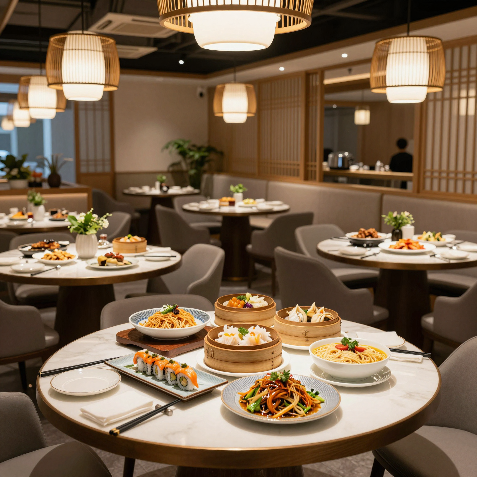 A beautiful setting of Do Eat Oriental Buffet Restaurant showcasing traditional Asian dishes