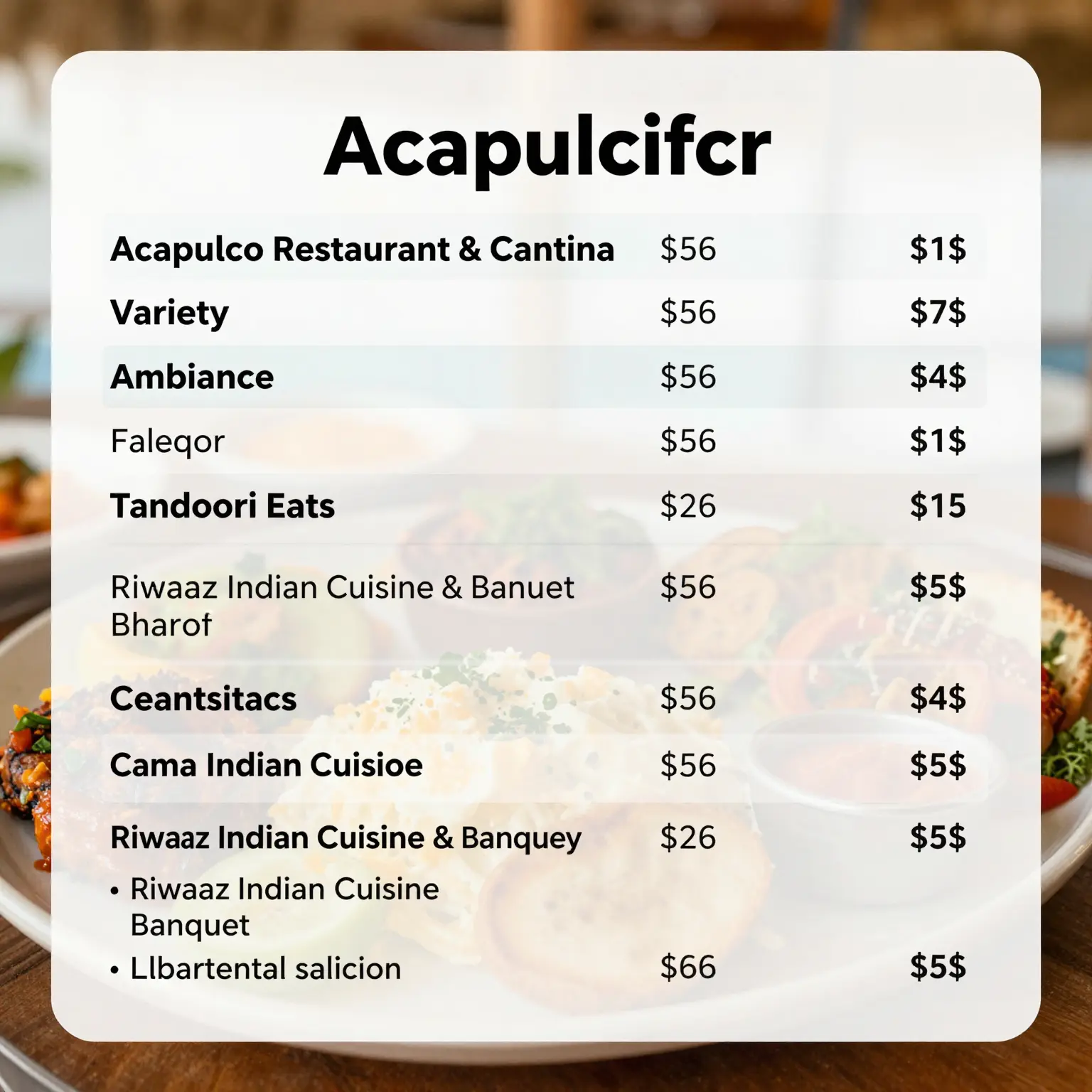 Restaurant Buffet Comparison