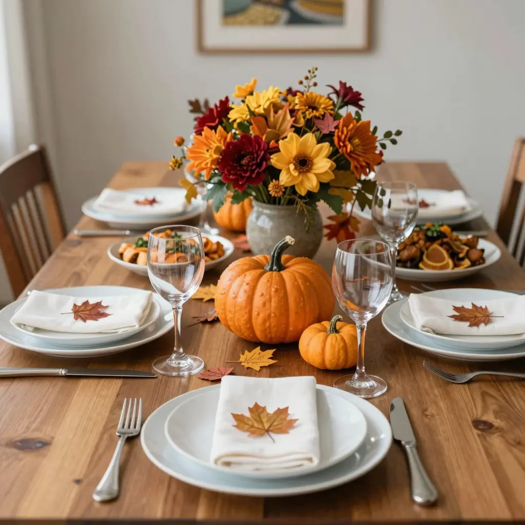 Beautifully arranged Thanksgiving table setting
