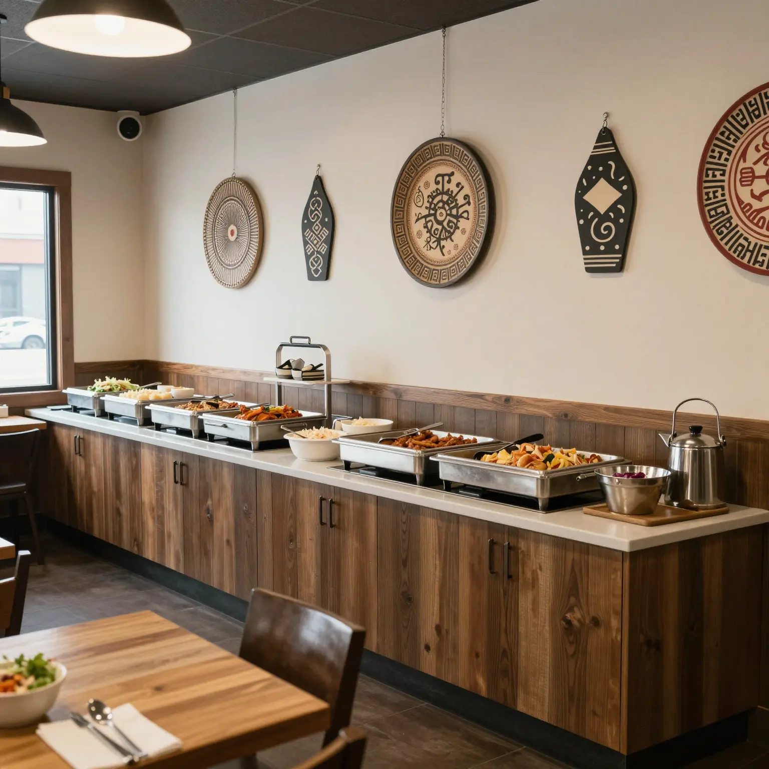 Interior view of Hoban Restaurant showcasing the buffet setup