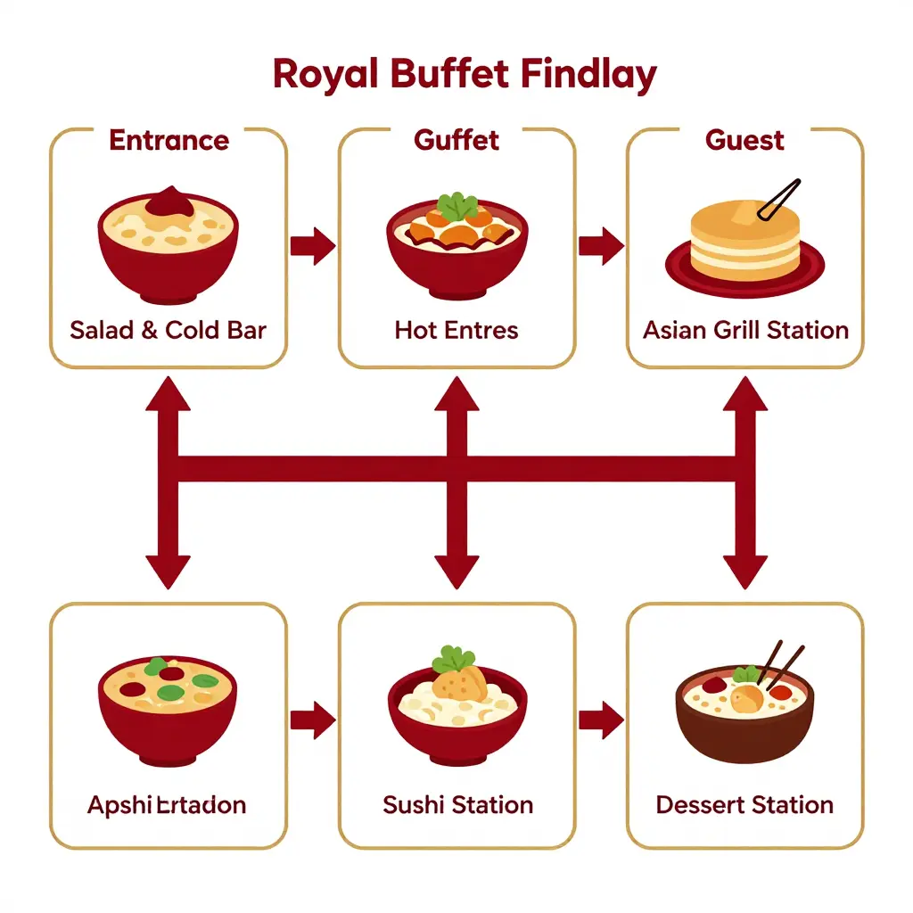 Buffet station layout and guest flow at Royal Buffet Findlay